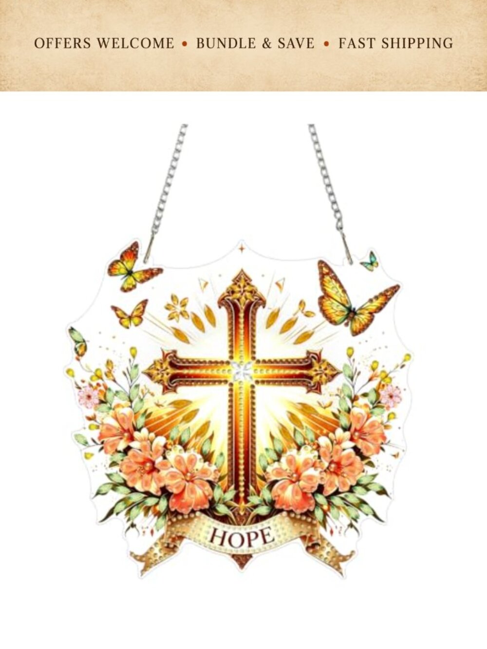 Diamond Art Kit Cross Suncatcher DIY Pendant 8x8 Inch Acrylic